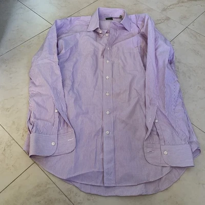 Sid Mashburn 衬衫男式 16 34 (L) 白色条纹纽扣连衣裙 — 第 1/4 张图片