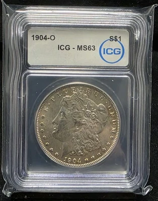 Dólar de plata O Morgan 1904 ICG MS63 graduado moneda de Estados Unidos etiqueta blanca Nueva Orleans como nuevo Foto 1 de 4
