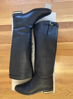 Botas hasta la rodilla Burberry Heritage Horn Plaxton planas de cuero negro excelente estado Foto 1 de 4