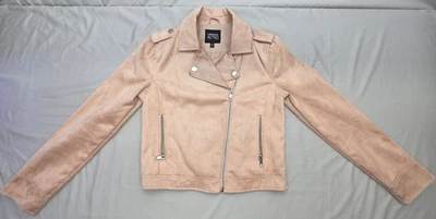 Chaqueta Moto Urbana Retro Mujer Medio Tostado Bolsillos con Cremallera Cremallera Completa Rosa Gamuza Foto 1 de 4