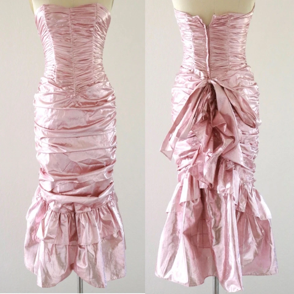 Vestido De Colección Rosa Metálico Gunne Sax Baile de graduación Jessica McClintock Años 80 Talla XS Sin tirantes Foto 1 de 4