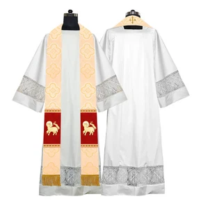 Catholic Gold Clergy Stole with Lamb Embroidery | Liturgical Church Vestment - Picture 1 of 2