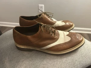 Cole Haan Air Wingtip Spectator Shoes Brown & Ivory Leather Canvas Men’s 10.5 - Picture 1 of 7