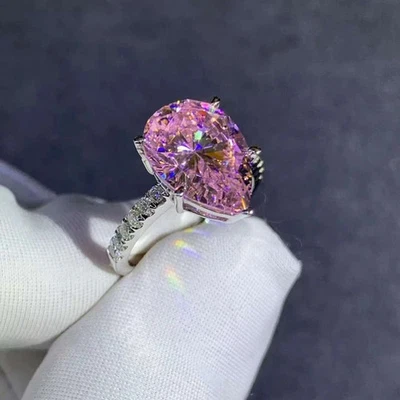 6.50 Ct Pear Cut Natural Pink Sapphire Diamond Ring 18K Solid White Gold Size 7 - Image 1 of 4