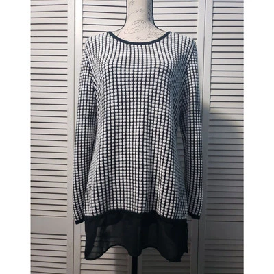 Suéter tejido para mujer Style & Co XL negro blanco túnica cizalla dobladillo de gasa Foto 1 de 4