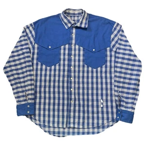 Camisa Palaka Hawaii Paniolo Para Hombres XL Azul A Cuadros Manga Larga Perla Occidental A Presión - Imagen 1 de 6
