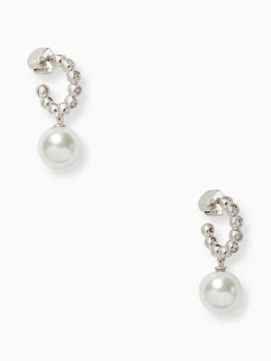 Pendientes Huggies Kate Spade Modernos Perlas Gota Plata Crema Con Bolsa Joyería NUEVO Foto 1 de 4