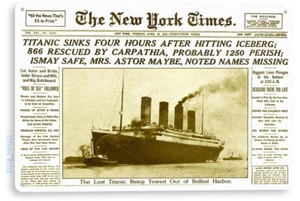 LETRERO DE HOJALATA Titanic Titulares Eventos Históricos Periódico Metal Decoración B912 - Imagen 1 de 3