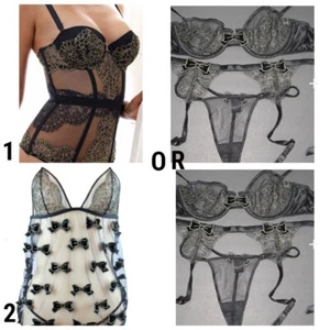  34C VICTORIA'S SECRET DESIGNER  Embroidered Lace Silk Black & Gold Bra Slip Set - Picture 1 of 9