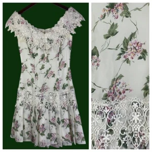 Vtg Scott McClintock Sz 4 Small Dress Floral Lace Cottage Prom Romantic * - Picture 1 of 7