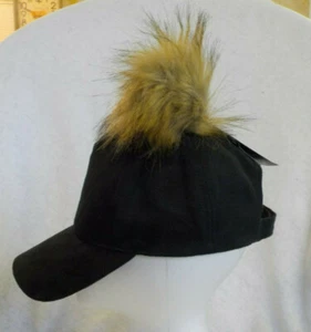 David & Young Faux Fur Cap Poof Faux Suede One Size NWT Adjustable Back Closure - Picture 1 of 12