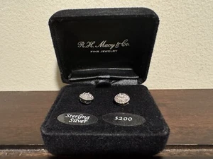 R.H. MACY & CO~ 1/10 CTTW & Sterling Silver Bridge Diamond SS Stud Earrings - Picture 1 of 3