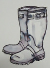 Original pen & ink wash drawing of a pair of Barbour wellington boots / wellies