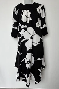 Gracia Dress Size large Black And White Asymmetrical Belted Half Sleeve Floral - Picture 1 of 17