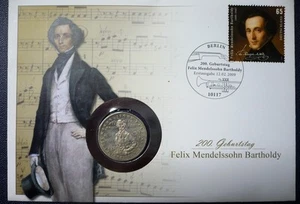 Deutschland Numisbrief 2009 Felix Mendelssohn-Bartholdy Münze 5 DM 1984 - Picture 1 of 1