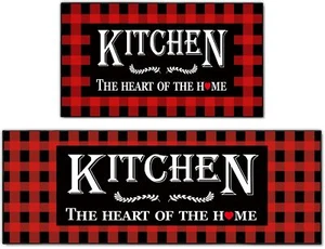 2 Pcs Kitchen Rug Set Farmhouse Black and Red Buffalo Check Kitchen Mat Decor... - Picture 1 of 5