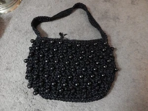 Vintage Walborg Black Raffia Macrame Shoulder Bag Beaded Boho Hippie Purse NICE! - Picture 1 of 14