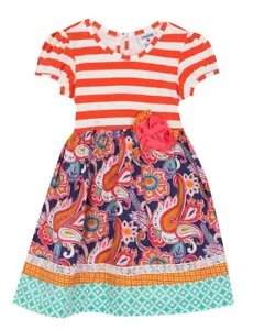 Counting Daisies Toddler Girl's Paisley/Stripe Print Fit & Flare Dress-Size-2T - Picture 1 of 3