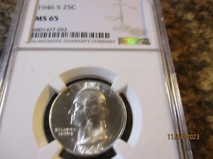 1946-S WASHINGTON SILVER QUARTER NGC MS 65     052 - Picture 1 of 2