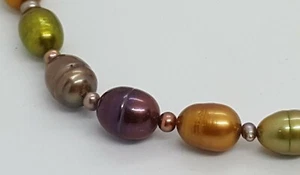 Yellow & green stained cultured pearl vintage Art Deco antique long necklace - Picture 1 of 8