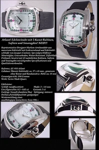 Jacques Cantani Atlant Unisex Watch 3 Carat With Real Saphir Ruby Emerald JC-910 - Picture 1 of 1