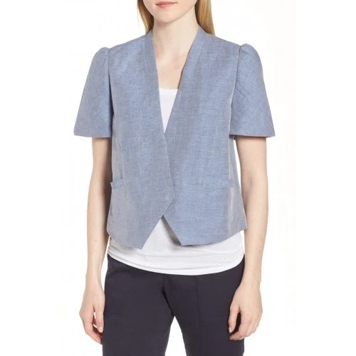 Chaqueta Nordstrom Signature 154489 Mujer Lino Algodón Manga Abullonada Azul Talla X-Grande Foto 1 de 2
