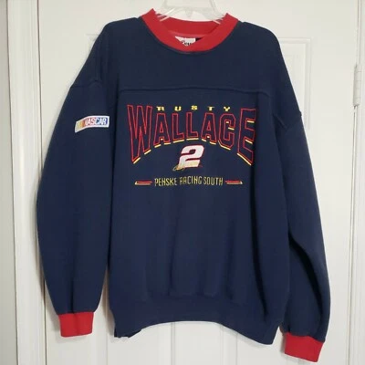 Moletom Vintage Rusty Wallace 2 Nascar Penske Azul Vermelho Masculino Tamanho G - Imagem 1 de 4