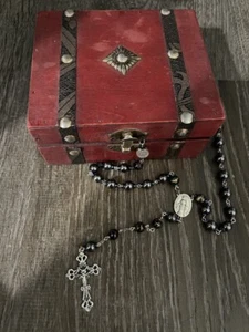 Rosary Beads Catholic Hematite. Cross Pendant Healing Necklace - Picture 1 of 6