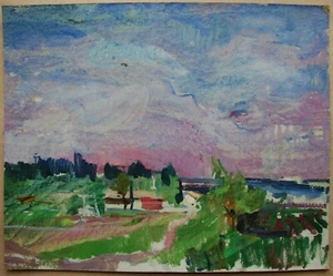 Ukrainian Soviet Oil Painting Landscape postimpressionism panorama rising sun - Picture 1 of 7