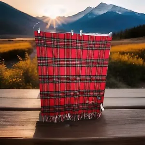 NWT The Tartan Blanket Co Red Plaid Fringed Lambswool Throw Blanket L 72 X W 30 - Picture 1 of 12