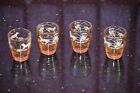 4 X 1950S Vintage Shot Glasses Horse And Trap Amber Brown