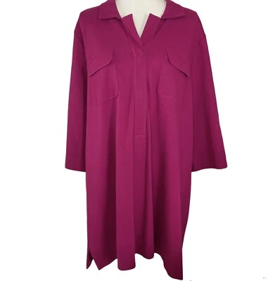 Top tejido Joan Vass para mujer talla grande 3X magenta largo mezcla de algodón trabajo profesional Foto 1 de 4