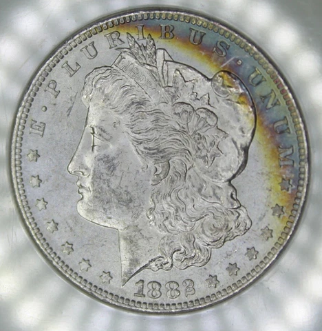 1882 S NGC Graded MS 63 Morgan Silver Dollar Rainbow Color Toning Toned Coin Cover