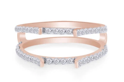 1/2ct Natural Round Diamond Cathedral Enhancer Guard Ring 14K Solid Rose Gold - Image 1 of 4