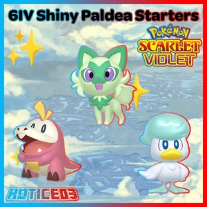 ALL 3 PALDEA STARTERS SHINY 6IV Rare ✨SPRIGATITO, FUECOCO, QUAXLY✨ gen 9 starter - Picture 1 of 24