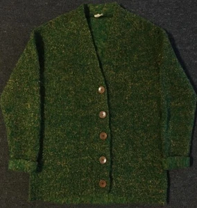 Cardigan maglione maglia maculata vintage anni 70 M AOP Kurt Cobain grunge giallo fuzzy anni 80 - Foto 1 di 10