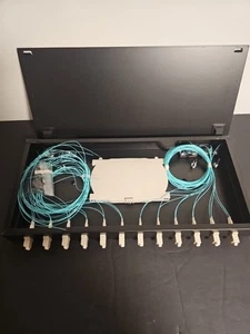 LC-OM3 12 Duplex 24 Port Fiber Enclosure 1RU Rack Mount Kit with Patch Panel - Afbeelding 1 van 9