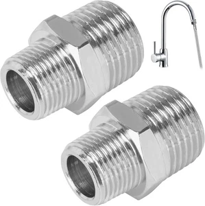 Conector de manguera de ducha de 2 piezas, 1/2" BSP macho X 3/8" BSP macho, exhibición de acero inoxidable - Imagen 1 de 6
