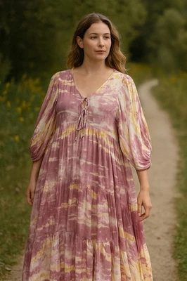 Young Fabulous & сломал Wo макси платье ярусный луг галстук краситель Flowy фиолетовый персик - Изображение 1 из 4