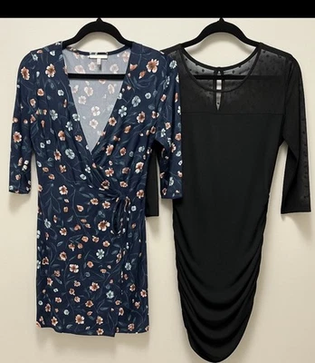 Lot of 2 Motherhood Maternity Dresses Size Large Mesh Dot And Floral Wrap - Image 1 of 4