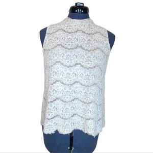 Rose and Olive high neck lace overlay sleeveless blouse cream medium - Picture 1 of 10