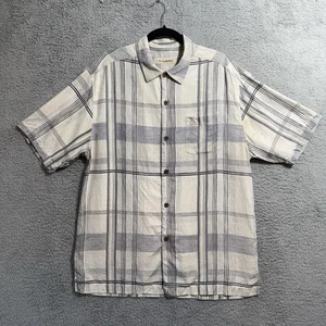 Tommy Bahama Shirt Men Medium M Grey Plaid 100% Silk Short Sleeve Button - Picture 1 of 7