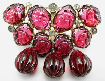 PRECIOSO BROCHE CLIP VESTIDO VIDRIO "GRIPOIX" ORIGINAL BORGOÑA BORGOÑA FUNDIDO Foto 1 de 4