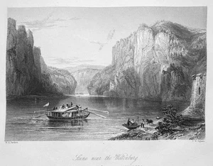 DANUBE RIVER GORGE WELTENBURG NARROWS ABBEY ~ 1842 Landscape Art Print Engraving - Picture 1 of 1