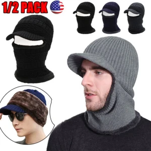 2x Winter Knitted Brim Hat Full face Mask Warm Cycling Ski Balaclava Men Women - Picture 1 of 16