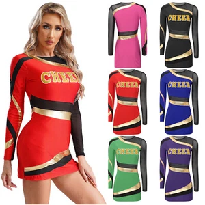 Womens Uniform Patchwork Cheerleading Adult Dress Halloween Costume Training - Picture 1 of 67