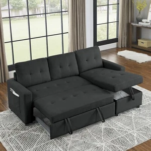 MH 78.5" Sleeper Sofa Bed Sectional Couch with Storage Chaise & Side Bag - Picture 1 of 12