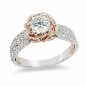Disney Belle 1.20 CT Simulated Diamond Tiara Rose Ring 14K Two Tone Gold Plated - Picture 1 of 7