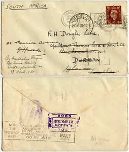 SCOTLAND to SOUTH AFRICA 1938 ACCELERATED AIR SERVICE REDIRECT BACK by THOS.COOK - Picture 1 of 3