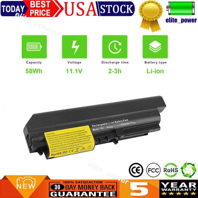 New Battery for Lenovo IBM ThinkPad T61 R61 R61i T61p T400 R400 42T5225 5200mAh  - Image 1 of 4